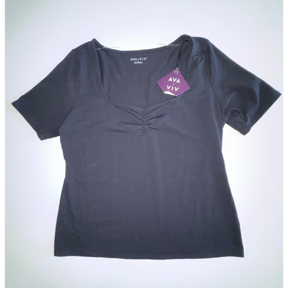 Ava & Viv Women's Black T-Shirt Short Sleeve V-Neck Tee Shirt Plus Size 1X NWT